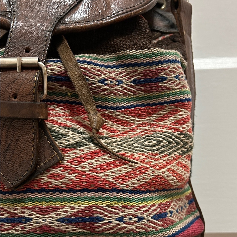 Moroccan Bag Brown Leather Green Suede Crossbody Camel Inlay Bohemian Festival - Picture 3 of 12